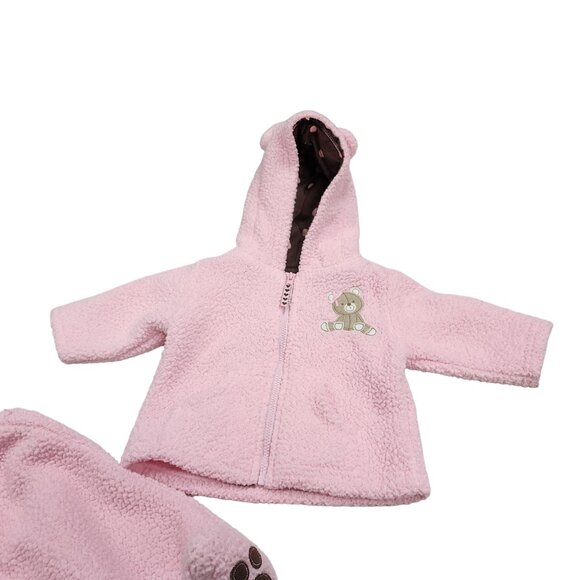 Carters Pink Fleece Bear 2 Piece Set - Pants and Jacket With‎ Hood - 3 Months - Picture 2 of 4